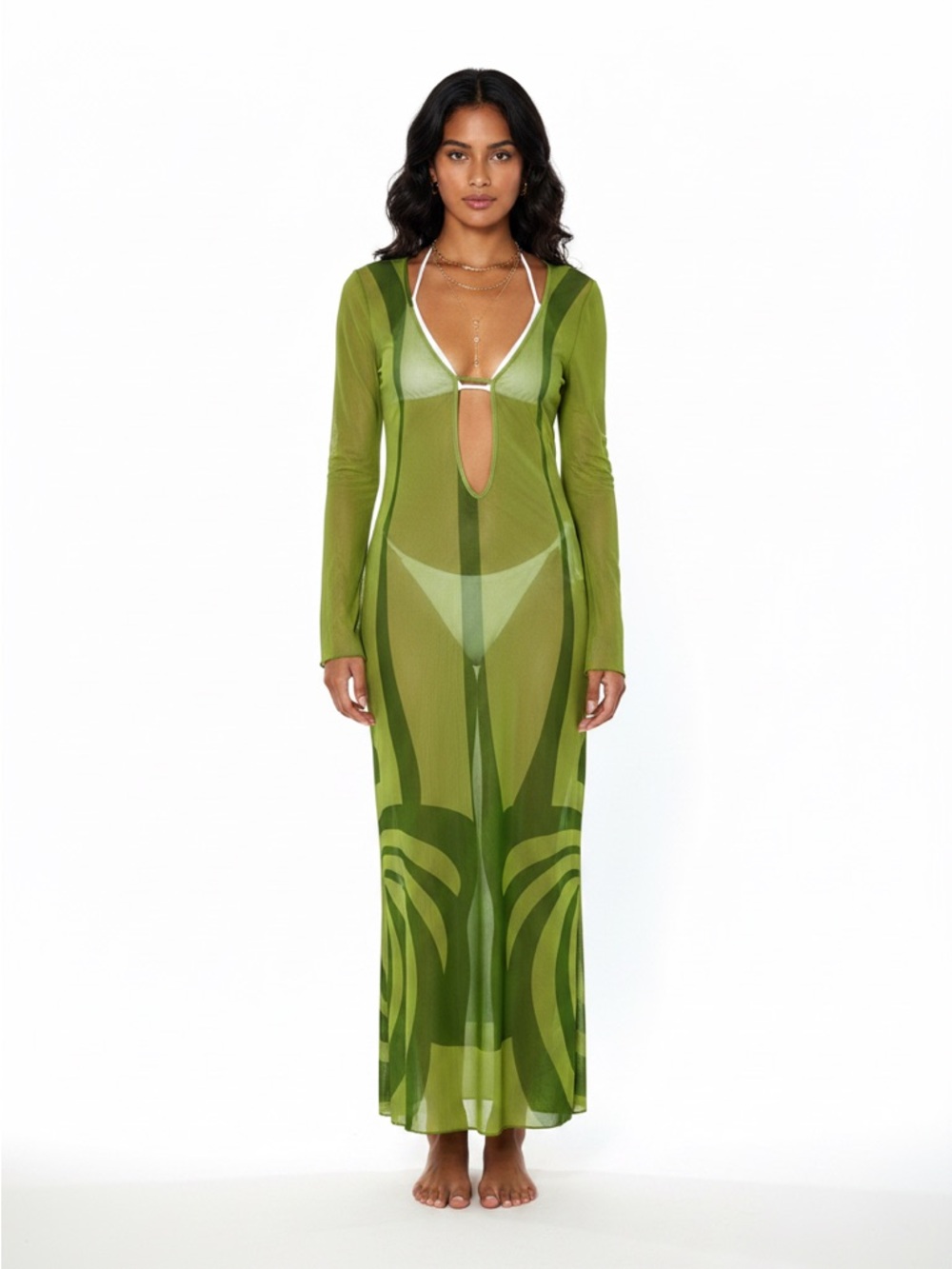Caroline Constas Mesh Olive Wave Beach Cover Up